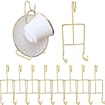 Beenle-Icey 8Pcs Coffee Cup Holder, Stainless Steel Tea Cup and Saucer Display Stand, Elegant Vintage Metal Tea Service Display Rack for Kitchen Plate, Teapot, Coffee Mug