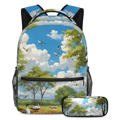Cartable sac à dos oies sauvages 40cm avec trousse pour ados