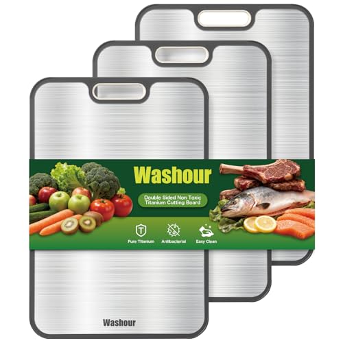Image of Titanium Cutting Boards for Kitchen, Non Toxic 2-in-1 Cutting Board Double Sided, Food Grade Chopping Boards for Fresh Meat Vegetable, Easy to Clean Large Size 16 inchx11 inch(Set of 3)