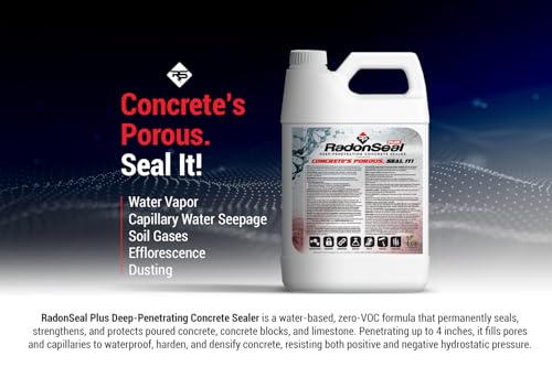 RadonSeal Plus Deep Penetrating Concrete Sealer for Basement Walls and Floors, Seals Concrete Against Water, Vapor and Radon Gas, (2.5 Gallons)