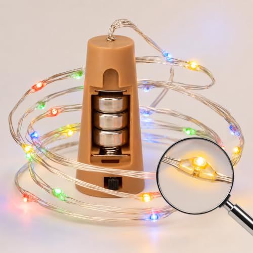 Image of fizzytech Wine Bottle Cork Copper Wire Fairy String Lights Pack of 10, 2 Meter Battery Operated Multicolour Lights for Party, Wedding & Romantic Decor - 20 LED