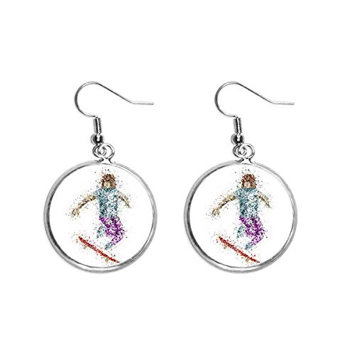 Pendientes de plata de esquí con diseño animado para amantes de los deportes de invierno