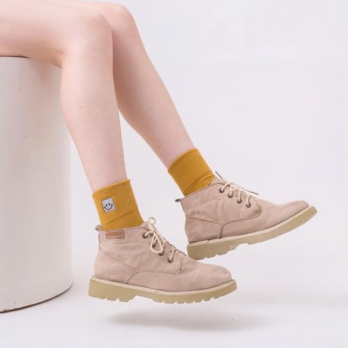 Image of HUGSWEET Cotton Soft Comfy Crew Ankle above Socks for Women Gift 5-10 Pairs | Colorful Casual Cute Funny Smiley Face Quarter Mini Crew Thin Socks, Elastic Lightweight Gifts for Women