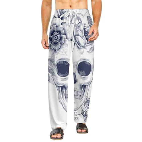 Vêtements de nuit femme pantalon long confortable crâne fleurs taille S