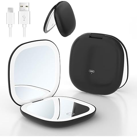 SMTEK Rechargeable Compact Travel Makeup Mirror with LED Cover