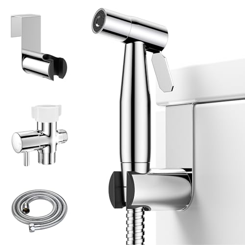 Image of Arofa Chrome Handheld Bidet Sprayer for Toilet - Stainless Steel Cloth Diaper Jet Spray, Adjustable Water Pressure Control with Bidet Spray Hoses, Bidet Toilet Sprayer for Baby/Feminine Wash