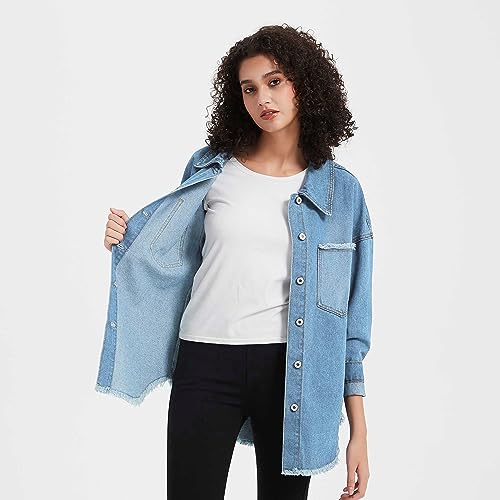 LifeShe Women's Oversized Denim Shacket Jacket Casual Long Boyfriend Jean Jackets Coat Autumn Spring3