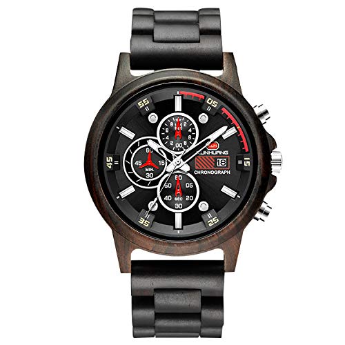 RORIOS Reloj de Madera Hombre Analógico Cuarzo Reloj Natural de Madera del...