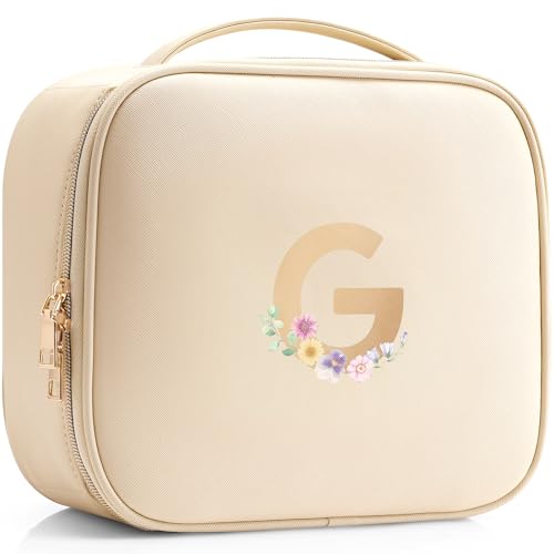 Vlando Teacher Appreciation Gifts for Women,Initial Makeup Organizer Bag,Monogrammed Bridal Shower Gifts Birthday Gift Christmas Gift(Letter G)
