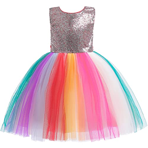Glamulice Flower Girl Rainbow Tulle Dress A Line Princess Wedding Bridesmaid Party Holiday Birthday Tutu Dresses