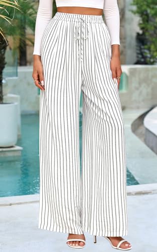 Image of PRETTYGARDEN Womens Pants Elastic Waist Floral Lightweight Palazzo Pants for Women Casual Lounge Wide Leg Pants Woman