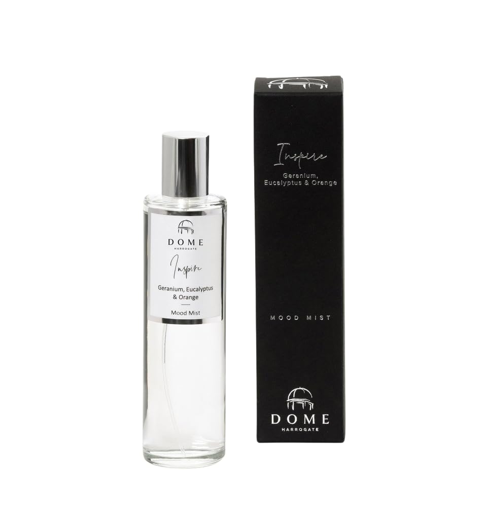 The Harrogate Candle Company Clear Dome Of Harrogate | Inspire Geranium | Eucalyptus & Orange Mood Mist – 100Ml – Uplifting, Energizing Fragrance For Home & Personal Use – Perfect For Positivity & Well-Being