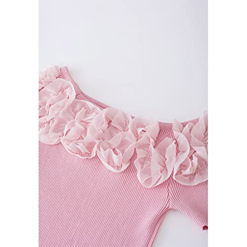 Image of CHICWISH Women's Black /White /Pink Ruffle Mesh Boat Neck Knit Top