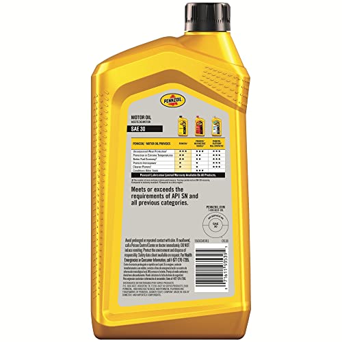 Image of Pennzoil 550034991 SAE 30 SN Motor Oil - 1 Quart
