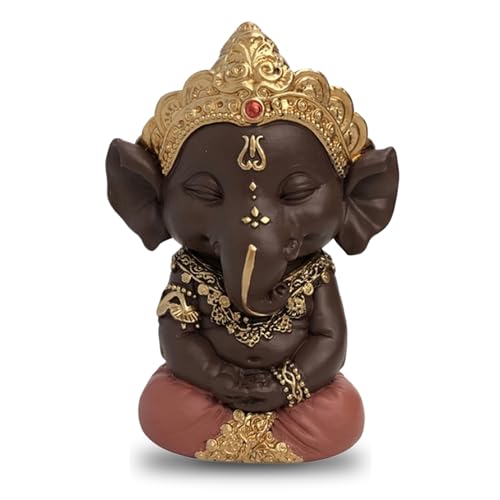 Statuette Ganesh 2 – Porte Bonheur - Décoration Zen et Feng Shui – pour Créer Une Ambiance Relaxante et Spirituelle – Idée Cadeau – Hauteur: 11,5cm – Couleur : Vert et Marron – Zen’Light