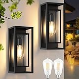 Feanron Outdoor Wall Lantern, Exterior Waterproof Black Porch Lights Wall Mounted, Sconces Wall Lighting with Clear Glass Shade, Anti-Rust 14''H Outdoor Wall Lights for Front Door Patio Garage, 2-Pack