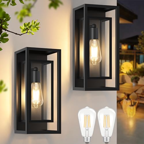 Feanron Outdoor Wall Lantern, Exterior Waterproof Black Porch Lights Wall