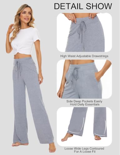 Image of LOCUBE Women's Pajama Pants, Soft Comfy High-Waist Wide-Leg Lounge Pants with Drawstring and Pockets
