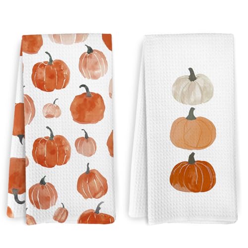 KFXHANGD Fall Pumpkin Decor Kitchen Towels and Dishcloths Set of 2,...