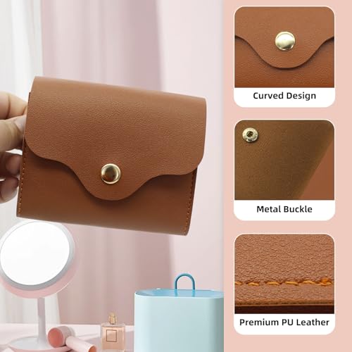 Mini Women Coin Purse, Slim Soft PU Leather Wallet Bi-Fold Ladies Wallet with Snap Closure Solid Colour Coin Wallet for Storing Coin Cash Cards (Brown)3