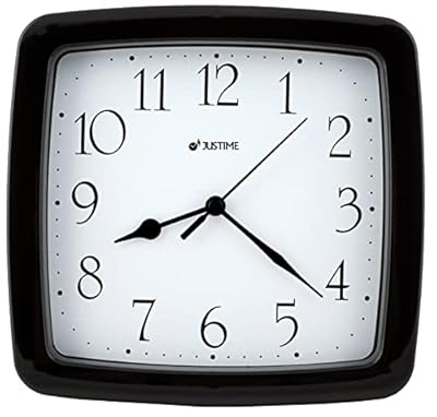 JUSTIME 8.5-inch Quality Square Water Resistant Quartz Wall Clock Water Resistant Special for Small Space, Office, Boats, RV (W40508 Black)