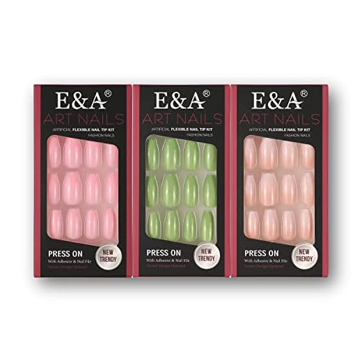 3 Pack Sage Green Press On False Nails Short E&A Ballerina Stick On Fake Nail Tips For Women Full Cover(Art7)