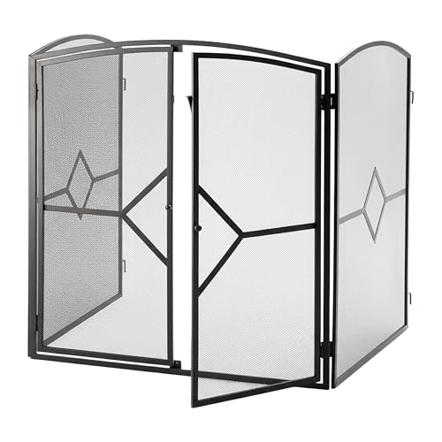 Relaxdays Funkenschutzgitter, Kamingitter mit Tür, HxBxT: 80 x 71 x 61 cm, Hitzeschutz, Wandbefestigung, Eisen, schwarz