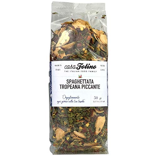 Espaghettata Tropeana Picante en bolsa de 50 g para conservar la frescura. Preparado para pasta insabrosa a la cebolla. Fabricado en Italia. Especias casafolino thumbnail