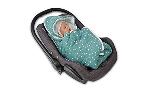 MoMika Stars Musselin Unisex saco para capazo | Universal y multiusos | Saco nana bebés | 100% Manta de algodón y 100% el vellon | Bebés Saco de Dormir | Manta con Capucha (Green)