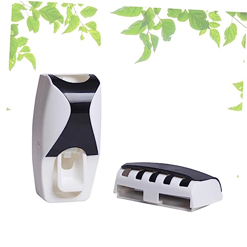 Warmhm Dispenser di Dentifricio e Portaspazzolino Distributore Automatico con Spremi-dentifricio da Parete Set per Bagno di Famiglia con Gancio per Spazzolini Resistente e Anti-spreco