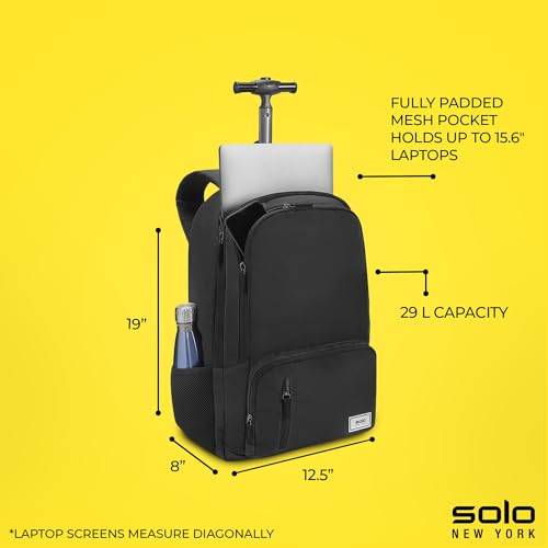 Solo New York Rolling Backpack with Wheels - Roller Bag for Women & Men, Carry On Size for Travel, Wheeled Bookbag for Work, Fits 15.6" Laptops - Bleeker, Black3
