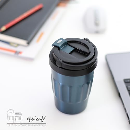 eppikan eppiCafé Edelstahl Thermobecher mit klappbarem Tragegriff - auslaufsicherer Coffee-To-Go-Becher für Kaffee und Tee 400 ml (Matt… – Ansicht 5