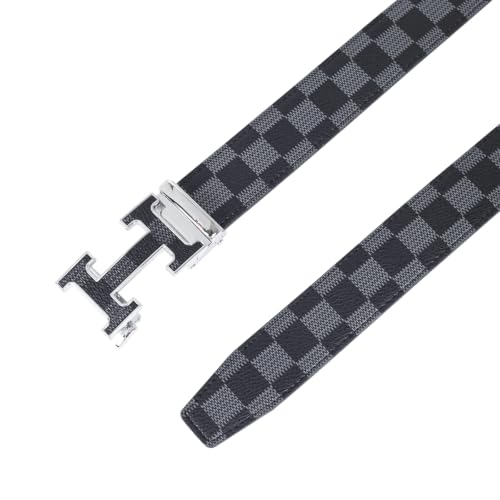 Image of Aurolran Men&Womens Leather Dress Belt Business Automatic Buckle Belt Color-Black Silver Gold