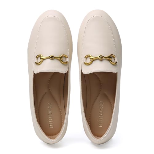 Image of Minorsu Buckle Loafers for Women Slip On Round Toe Dress Flats Business Casual Work Driving Shoes