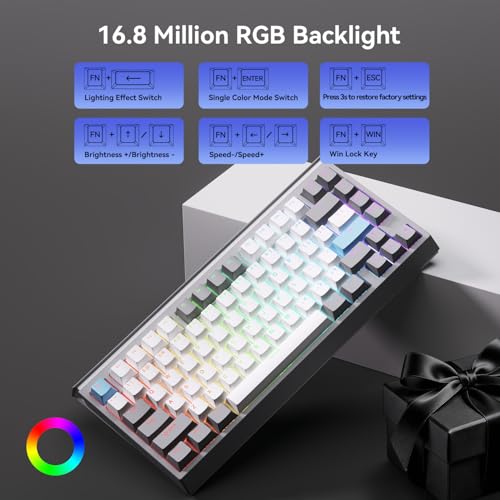 Image of AUSDOM U75 Wireless Mechanical Keyboard, Hot Swappable 75% Creamy Gaming Keyboard with 2.4GHz /USB-C /BT5.0, Shine Through PBT Keycaps, RGB Backlit Custom Keyboards for Win /Mac /PC (Non-Silent Version)