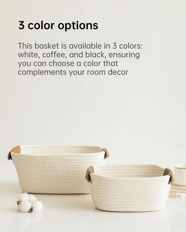 Miniatura 6 de Cesta tejida de algodón con asa de piel sintética, organizador pequeño para ropa de niños, juguetes, regalos de cumpleaños, pequeño almacenamiento