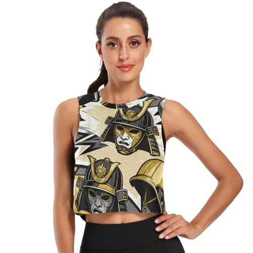 GuoChe Top corto da donna senza maniche, ad asciugatura rapida, per tennis, yoga, taglia S, Samurai Lucha Libre Maschera Retro Comic Pattern, M