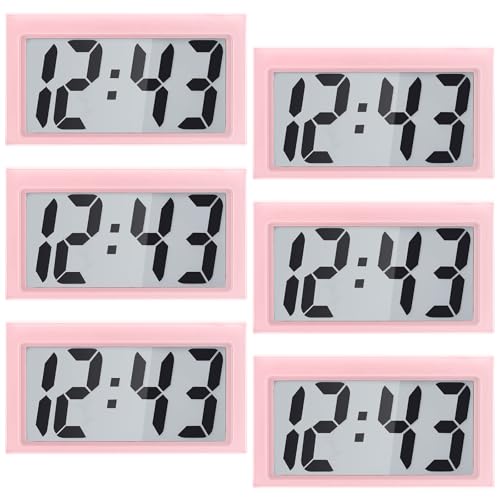 Image of Frienda 6 Pieces Mini Digital Clock Small Digital Clock Stick on Battery Operated Self Adhesive Bracket for Car Dashboard Fridge (Pink)