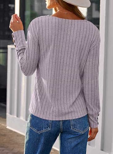 Image of Dokotoo Womens Tops V Neck Lightweight Sweater Fall Long Sleeve Top 2026 | Decorative Buttons, Soft Breathable Knit Material, Pullover Tunic Tops, Business Casual, Fall Outfits, Winter Clothing 2026