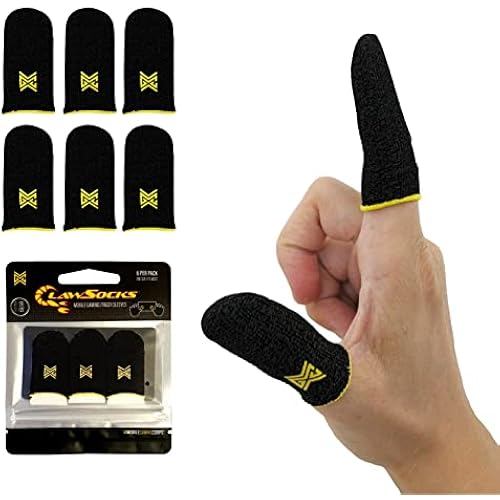 MGC ClawSocks 6 Pack Carbon, Gamer Finger & Thumb Sleeves, Mobile Gaming Stabilizer & Compression Support Black