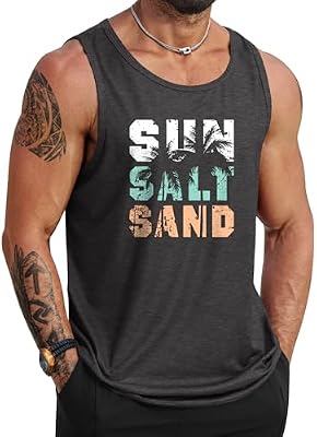 VOGSTART Men's Summer Cotton Beach Graphic Vacation Tank Top – Charcoal, XXXL