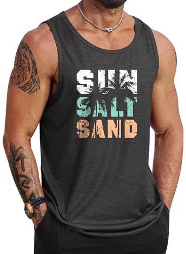 VOGSTART Men's Summer Cotton Beach Graphic Vacation Tank Top – Charcoal, XXXL