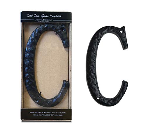 Image of NACH House Numbers for Outside, 5.5 inch Black Address Numbers for House - Letter C - Rustic Mailbox Letters and Numbers for Outside with Mounting Hardware
