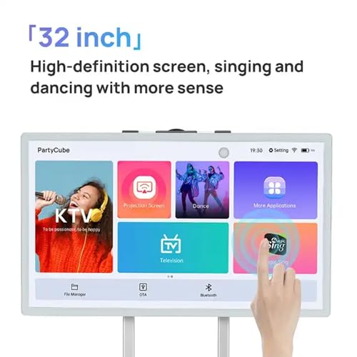 Karaoke - Altoparlante portatile Bluetooth PA con tablet 32 touch, 2 microfoni wireless, altoparlante pieghevole a LED per eventi all'aperto, campeggio e feste