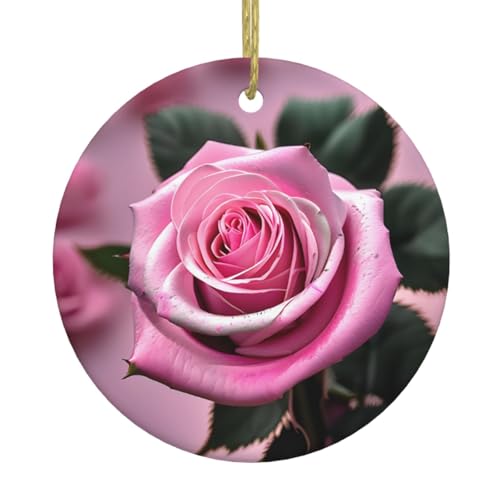 Rosafarbener und rosafarbener Druck, rund, Keramik, Weihnachtsdekoration, Hängedekoration für Zuhause, Baum, 2025, Weihnachtsdekoration