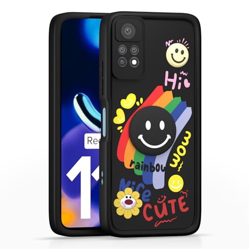 Image of Pikkme Back Cover for Redmi Note 11 Pro /Redmi Note 11 Pro Plus 5G | Soft Silicone| Cute Rainbow Smile & 3D Cartoon Flower Design | Shockproof Raised Camera Protection Bumper Case (Black)