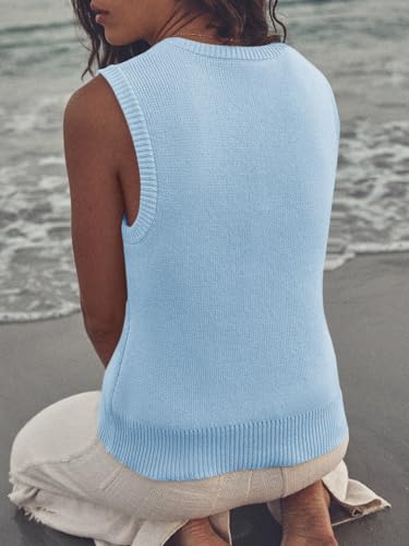 Image of Saodimallsu Women's Ribbed Knit Sweater Vest | Fashion U Neck,Pullover, Boho,Casual Knit,Beach Vacation Outfits
