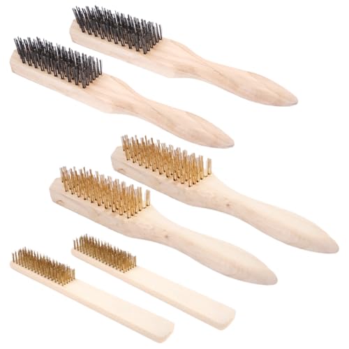 Brosses Metallique a Main 4 Grandes et 2 Petites,Brosse en Acier Inoxydable avec Manche en Bois,Brosse Laiton pour Nettoyer Résidus de Soudure, Poussière,Dérouillage de Pièces ,Salissures Tenaces