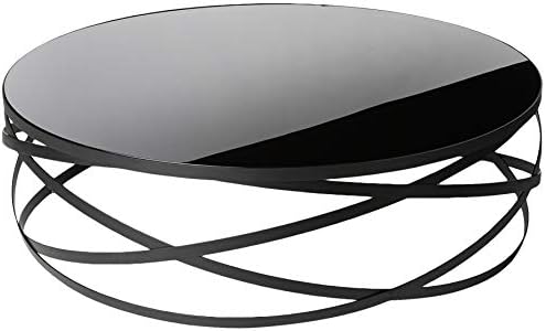 Limari Home The Curcio Collection Modern Round Smoked Black Glass Top & Black Powder Coated Metal Base Contemporary Living Room Coffee Table, Black