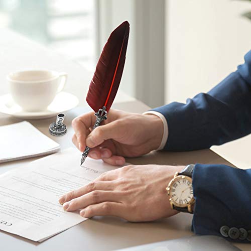 Ejoyous Quill Feather Pen, Hand Made Antique Quill Dip Pen, Feather Calligraphy Writing Pen For Students Officer, Write Smoothly, Executive Gift With Empty Ink Bottle, 6 Pcs Nib For Art And Craft #TOP1